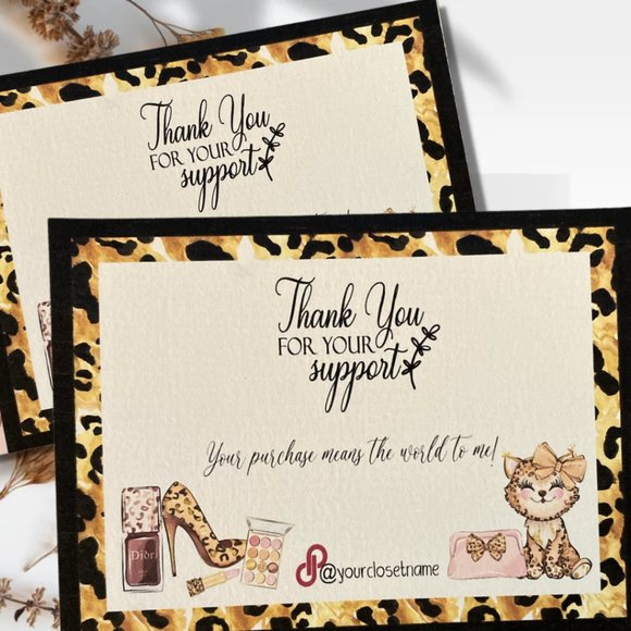 Small Business Seller Thank You Card with Cheetah Cat  Pattern - Picture 1 of 7